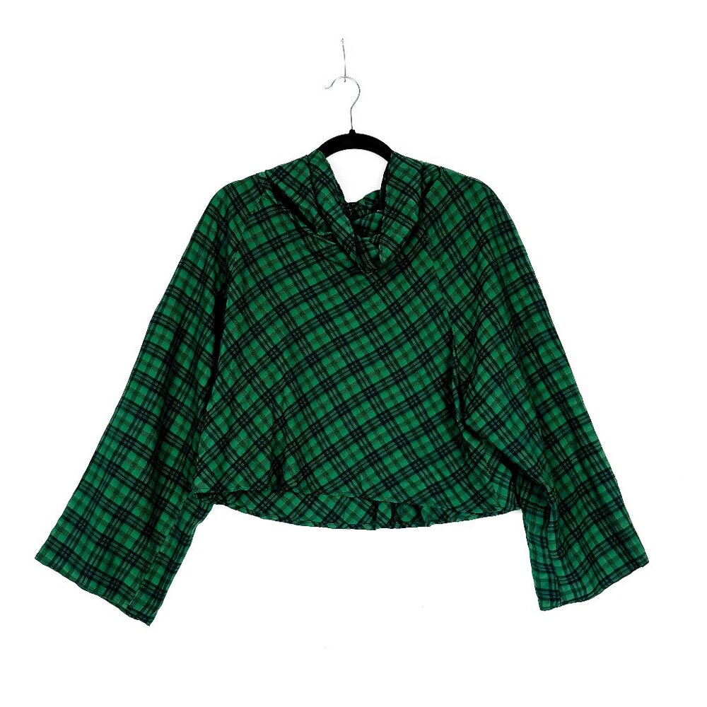 Zara Kelly Green Plaid Long Sleeve Blouse Cowl Neck Sz. Small NWT